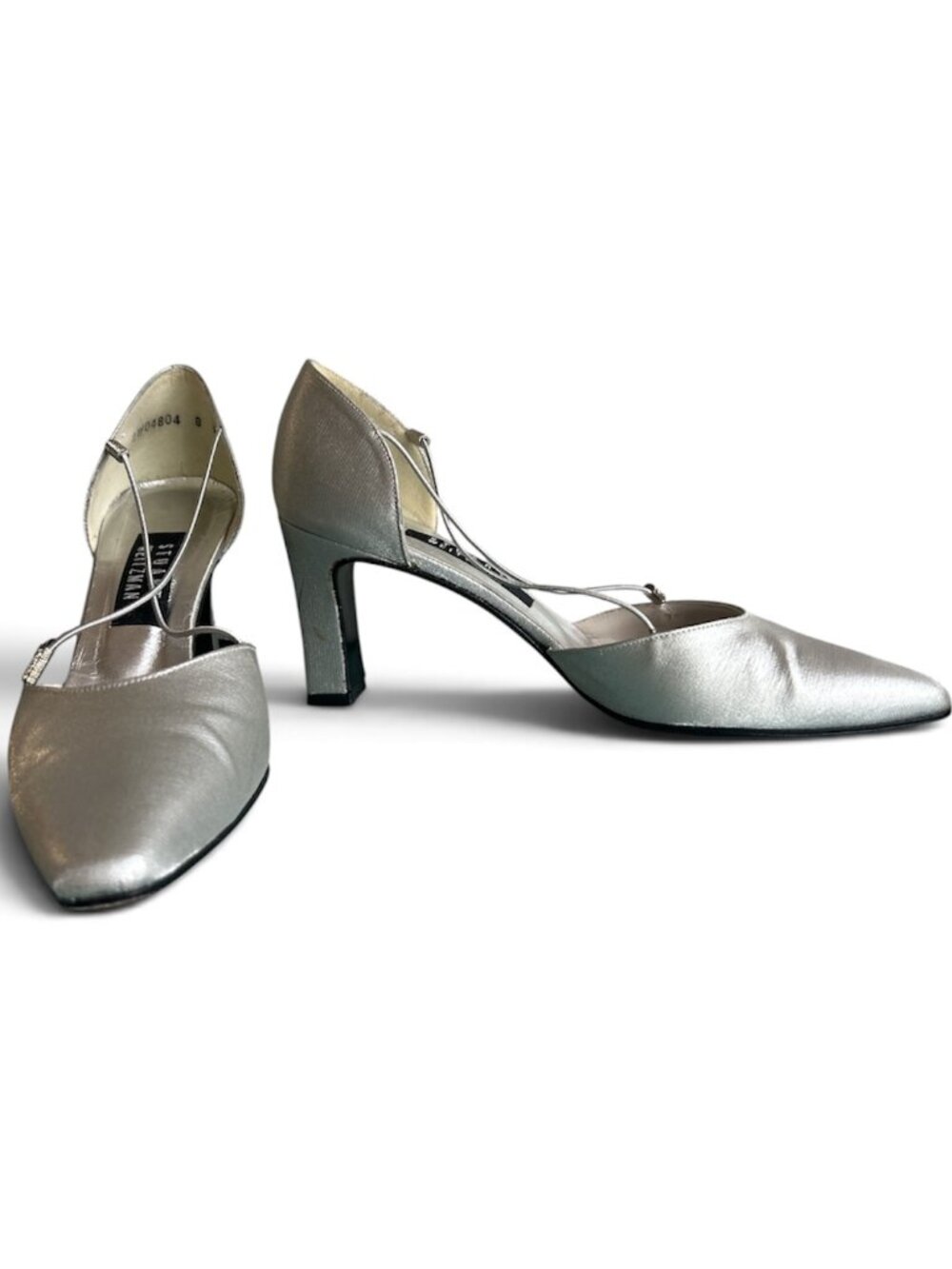 1990s Stuart Weitzman Silver Matte Lamé Rondex Heels Rhinestones Ball Size 8 AA